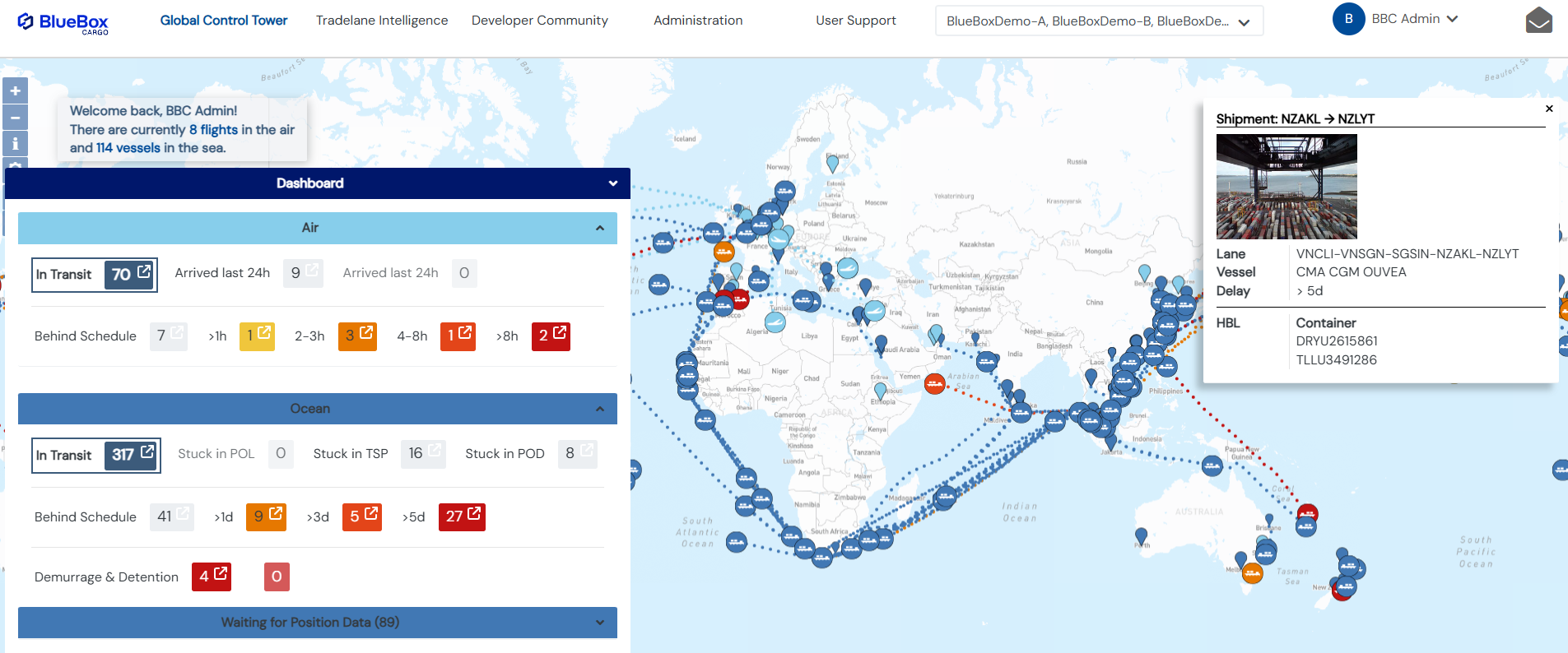 BlueBox - Dashboard with Demurrage