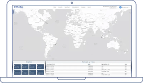 Interactive dashboard displaying an ocean overview map with real-time tracking of maritime shipments and routes