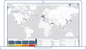 Interactive startscreen overview map displaying global air freight tracking routes and real-time shipment locations